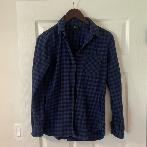Madewell Blue, Black Long Sleeve Plaid Flannel Slim Button Up Women's Size M - Picture 1 of 4